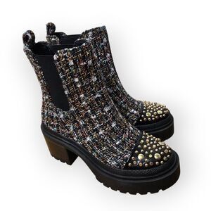 Jessica Simpson Jymmie Studded Tweed Chelsea Ankle Boots Size 6